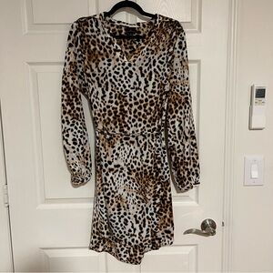 Worthington Leopard Animal Print Long-Sleeve Dress in Brown/Black Size 10 NWOT